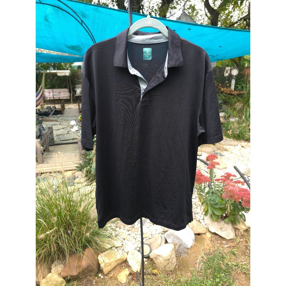 Pro Tour Men's Polo Shirt Medium Black Short Sleeve Golf Athletic Casual